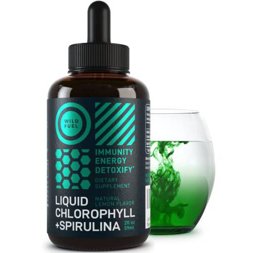 ​Liquid Chlorophyll Drops with Spirulina for Water - Wild Fuel Full Strength Immune, Wellness Energy Support Supplement - 50mg Chlorophyll, 12.5mg Spirulina Natural Lemon Flavor - 2 oz, 118 Servings