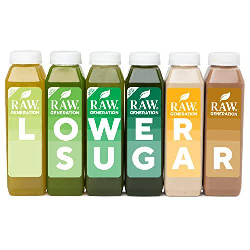 Raw Generation 5-Day Lower Sugar Juice Cleanse - 47% Less Sugar Than Other Cleanses / Keep Your Sugar Low and Protein High / 100% Plant-Based Smoothies (30 Count)