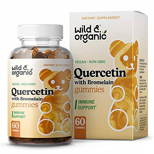 Wild & Organic Quercetin with Bromelain Gummies - Bromelain Quercetin Supplement for Immunity, Heart & Respiratory Function - Quercetin and Bromelain Gummy - 60 Pear-Flavored Chews