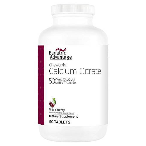 Bariatric Advantage Calcium Citrate Chewable 500mg with Vitamin D3 for Bariatric Surgery Patients Including Gastric Bypass and Sleeve Gastrectomy, Low Sugar - Wild Cherry Flavor, 90 Count