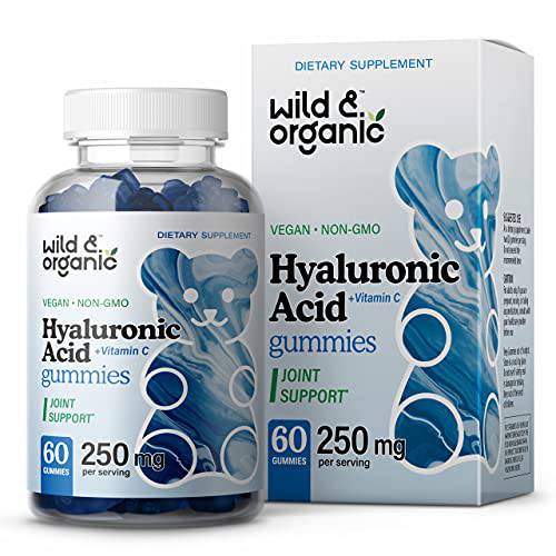 Wild & Organic Hyaluronic Acid Gummies w/ Vitamin C - Support Skin Hydration for Natural Glow Reduce Wrinkle & Pigmentation - Pure HA Supplement w/ Hair, Nails, Bone & Joint Health Formula - 60 Chews