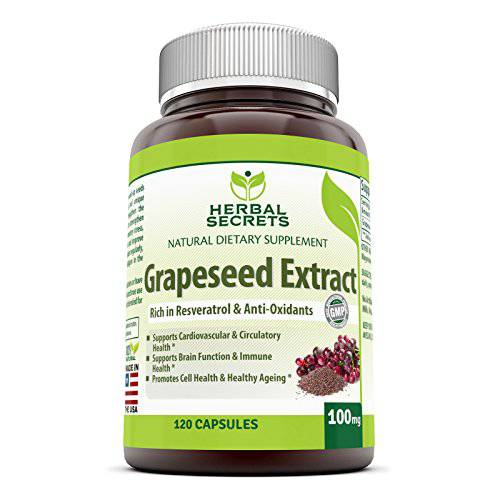 Herbal Secrets Grapeseed Extract - 100 Mg 120 Veggie Capsules (Non-GMO) -Supports Cardiovascular & Circulatory Health*- Supports Immune Health* Promotes Cell Health & Healthy Aging*