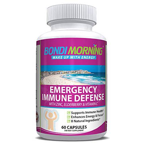 Emergency Immunity Support Vitamins Supplements – Vitamin C with Zinc Tablets + Elderberry Extract Bolster Immune System Response, Digestive Health, Energy, and Focus by Bondi Morning, 60-Count