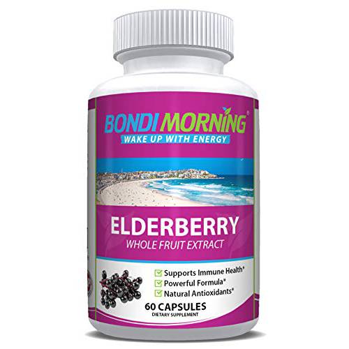 Elderberry Extract Immune Support Supplement – Elderberry Pills for Adults with Vitamins C, B6, and A, Aid Digestion, Immunity – Tasteless Immune Defense Vegetable Capsules by Bondi Morning, 60-Count