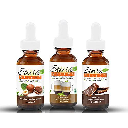 Stevia Drops Hazelnut, Irish Cream, & English Toffee Stevia Keto Sugar-Free Flavors Bundle Pack (3)