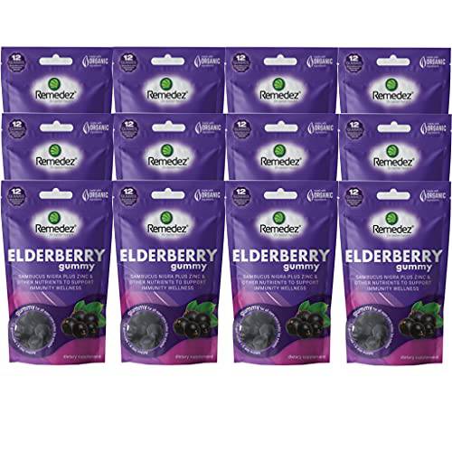 Remedez Elderberry Gummies Supplements (144 Total, 12-Pack, 12 Per Pouch) - Wellness Chews with Zinc & Vitamins A, C & D/Immune Support/Soft Tasty Chewables/Vegan & Gluten Free