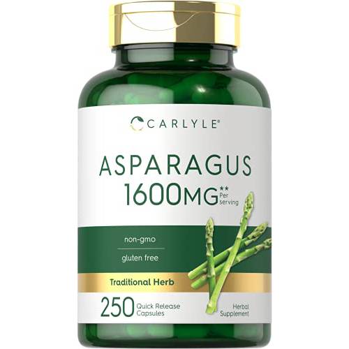 Asparagus Supplement | 1600mg | 250 Powder Capsules | Non-GMO and Gluten Free Formula | High Potency Traditional Herb Extract | by Carlyle