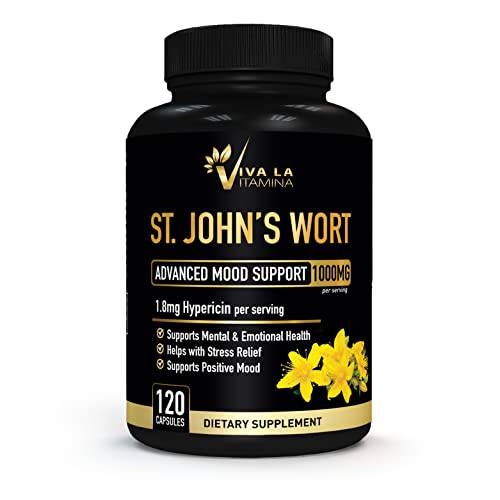St. John’s Wort Supplement 1000mg per Serving - Advanced Mood and Brain Support for Natural Calm with Concentrated 0.3% Hypericin (Hypericum Perforatum), Non-GMO (120 Tablets)