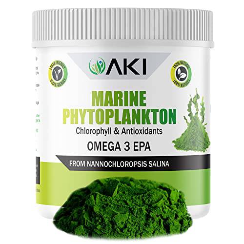 AKI Marine Phytoplankton Powder (2 Oz / 57G) Raw Omega 3 EPA Micro Algae Nannochloropsis Supplement - Plant Based Proteins, Vitamins for Brain Health, Immune Health & Inflammation | Vegan & GMO Free