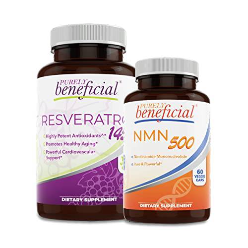 Resveratrol-NMN 500 Pure & Powerful Combination Promotes Anti Aging, Cardiovascular Support, Maximum Benefits, No Fillers (1 Bottle of Each)