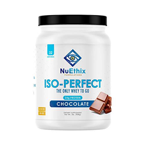 NuEthix Formulations Iso-Perfect Whey Protein Isolate Powder with 24g Protein, Naturally Sweetened with Stevia, Chocolate, 32 Servings