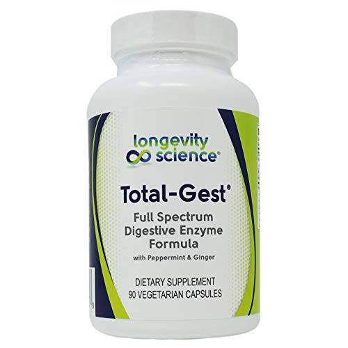 Longevity Science: Total Gest Full Spectrum Digestive Enzyme Formula 90 Vegetarian Capsules