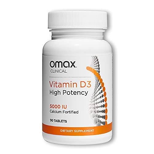 Omax Vitamin D3 5000 IU + Calcium, 90-Day Supply, Strong Bones, Muscles & Joints, Heart Health, Immunity, Non GMO, No Gluten, No Soy (New Packaging) - 90 Tablets (90)