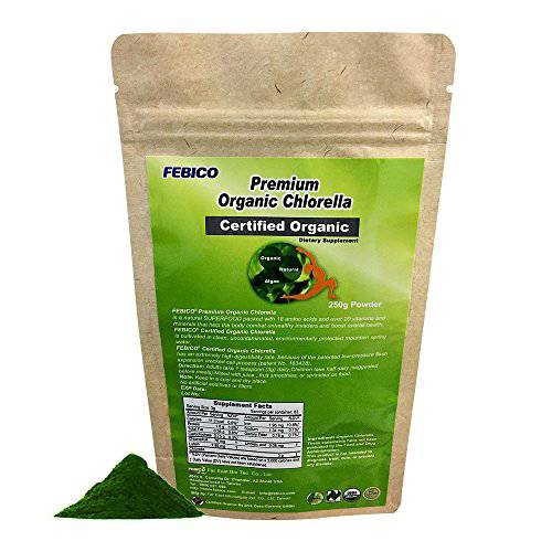 Pure Organic Chlorella Powder - 250 Grams, 83 Days Supply -USDA, Naturland and Halal Certified -Protein, Vitamin, Vegan, Non-GMOs, Green Superfoods by FEBICO