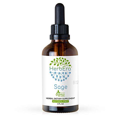Sage B120 Alcohol-Free Herbal Extract Tincture, Concentrated Liquid Drops Natural Sage (Salvia officinalis) Dried Leaf (4 fl oz)