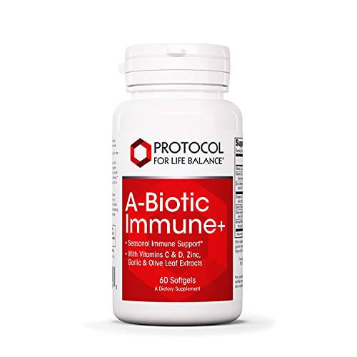 Protocol A-Biotic Immune+ - Immune Support with Vitamin C, Vitamin D3, Zinc, and Garlic - 60 Softgels