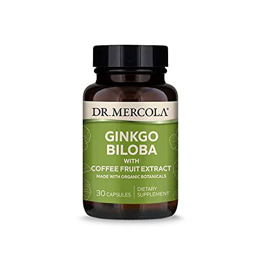Dr. Mercola Organic Ginkgo Biloba with Coffee Fruit Extract Dietary Supplement, 30 Servings per Container (30 Capsules), Supports Mitochondrial Health as Well as Brain and Cognitive Function
