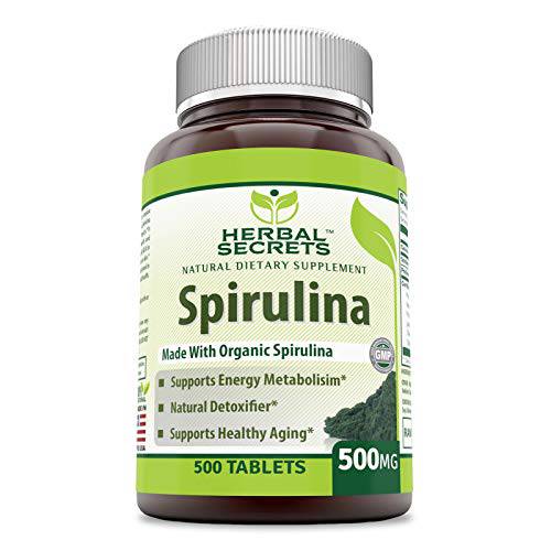 Herbal Secrets Organic Spirulina 500 Mg 500 Tablets (Non GMO,Gluten Free) Supports Energy Metabolism & Healthy Aging*- Natural Detoxifier*