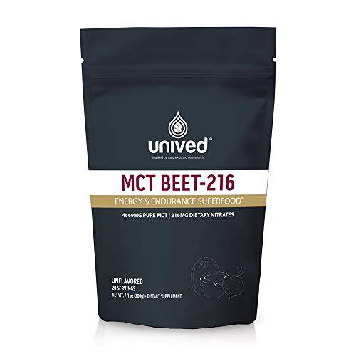Unived MCT Beet-216 | Energy & Endurance Superfood | Pure MCT 4.6g 70/30 C8:C10 & 216mg Dietary Nitrates | Vegan & Keto Friendly | 20 Servings
