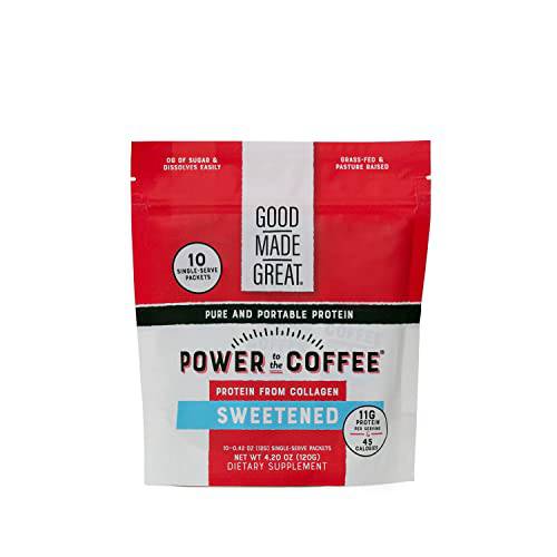Good Made Great Power to The Coffee - Sweetened - Add to Coffee - Sugar-Free - 11g of Collagen Protein - 45 Calories - 10-Pack - Stick Packs