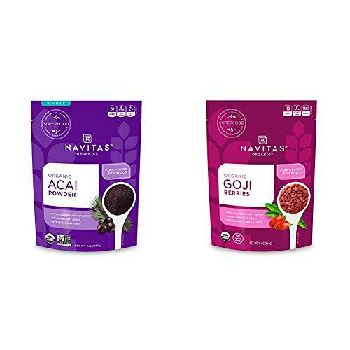 Navitas Organics Acai Powder, 8 oz. Bag — Organic, Non-GMO, Freeze-Dried, Gluten-Free & Goji Berries, 16 oz. Bag — Organic, Non-GMO, Sun-Dried, Sulfite-Free