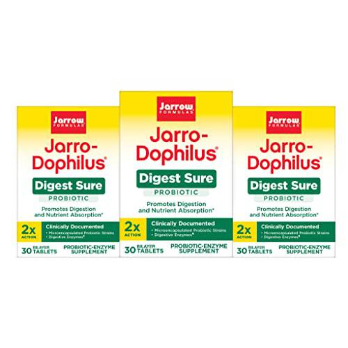 Jarrow Formulas Jarro-Dophilus Digest Sure - 5 Billion CFU + Digestive Enzymes - 30 Bilayer Tablets, Pack of 3 - Promotes Digestion & Nutrient Absorption - 90 Total Servings