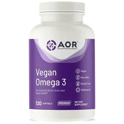 AOR, Vegan Omega 3, Supports cognitive and cardiovascular health, Helps reduce inflammation, Carrageenan free, 120 Servings (120 Softgels)