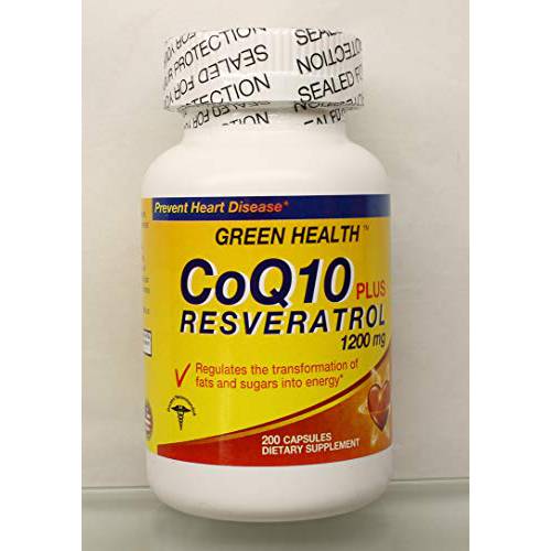 Co-Q10 Plus Resveratrol 1200 mg 200 Capsules Dietary Supplement