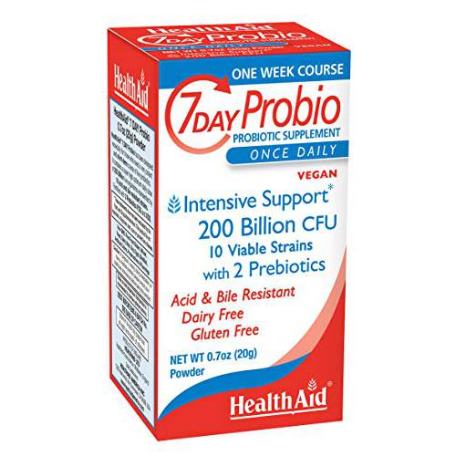 7 Day Probio, 200 Billion Intensive Support with 2 probiotics, Once Daily, Acid & Bile Resistant, Dairy and Gluten Free, Vegan