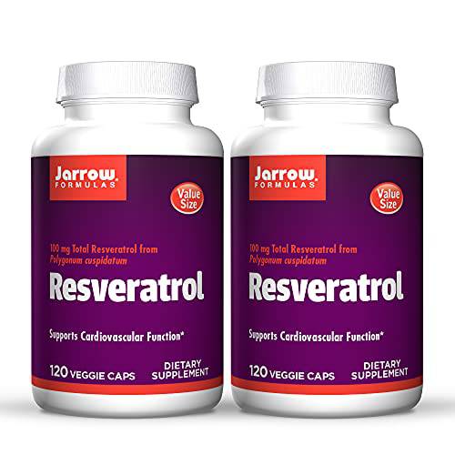 Jarrow Formulas Resveratrol 100 mg - 120 Veggie Caps, Pack of 2 - Resveratrol + Vitamin C - Antioxidant & Cardiovascular Support - 120 Servings