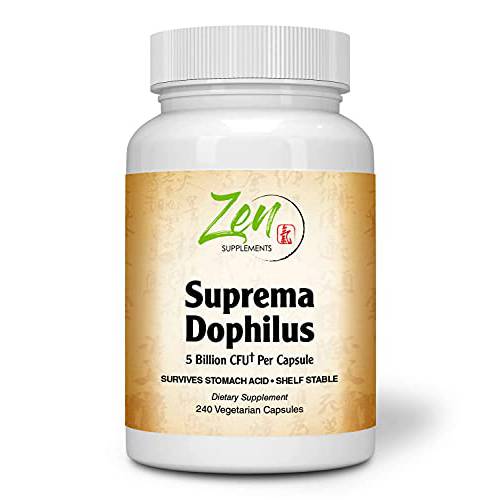 Zen Supplements - Suprema-Dophilus - 5 Billion CFU Probiotic - 8 Strains - Shelf Stable and Acid Resistant - Supports Gastrointestinal & Immune Health 240-Caps