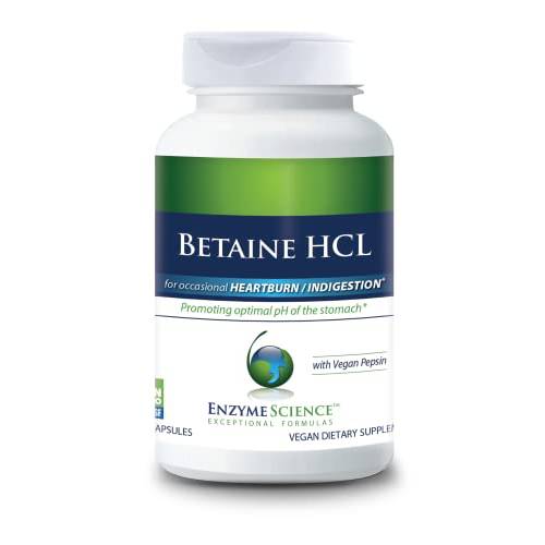 Enzyme Science Betaine HCl, 120 Capsules, Supplement for Occasional Heartburn and Indigestion