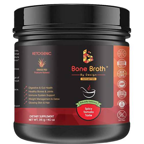 Bone Broth Grass FED • Spicy Tomato Flavor • Paleo • Ketogenic • Non-GMO • 21 Portions/400g Jar