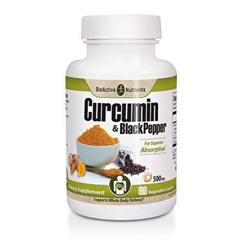 BIOACTIVE NUTRIENTS Curcumin with Black Pepper for Best Absorption, BioActive Nutrients, 90 Capsules, Anti-Inflammatory, Antioxidant, Anti-Aging, Joint Pain Relief Supplement, Inflammation Support