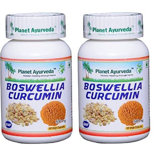 Planet Ayurveda Boswellia Curcumin, 500mg Veg Capsules - 2 Bottles