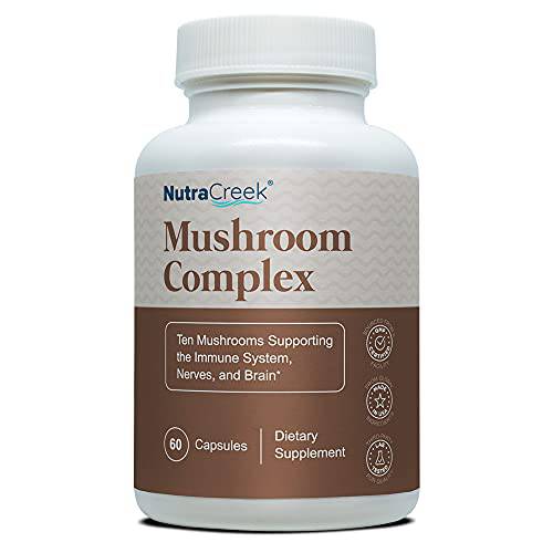 NutraCreek Mushroom Complex | Supplement Your Mind and Body with The Power of 10 Mushrooms. Contains Reishi, Shiitake, Maitake, Lions Mane and Cordyceps Mushrooms | 60 Mushroom Complex Capsules