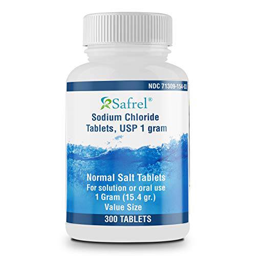 Safrel Sodium Chloride Tablets 1 gm, USP | 300 Count | Normal Salt Tablets | (15.4gr.) | Electrolytes Replenisher Hydration Drink