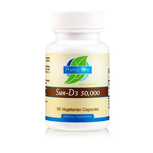 Priority One Vitamins Sun D3 50,000 90 Vegetarian Capsules - The Most bioavailable Form of Vitamin D (cholecalciferol).*