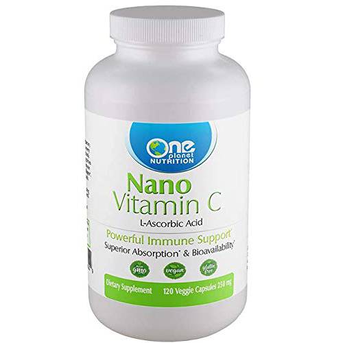 One Planet Nutrition Nano Vitamin C - Water Soluble Vitamin C for Men & Women, Natural Non GMO Vitamin C For Immune Support, Good Absorption & Bioavailability, Vitamin C Small Capsules, 120 Capsules