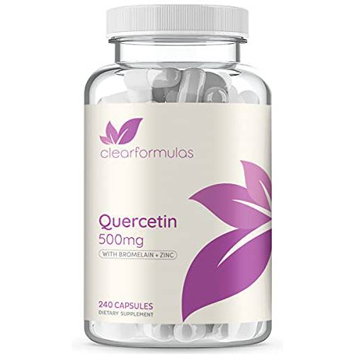 Clear Formulas Quercetin 500mg with Bromelain and Zinc Supplement - 240 Capsules - Quercetin Dihydrate to Support Immune Health and Cardiovascular