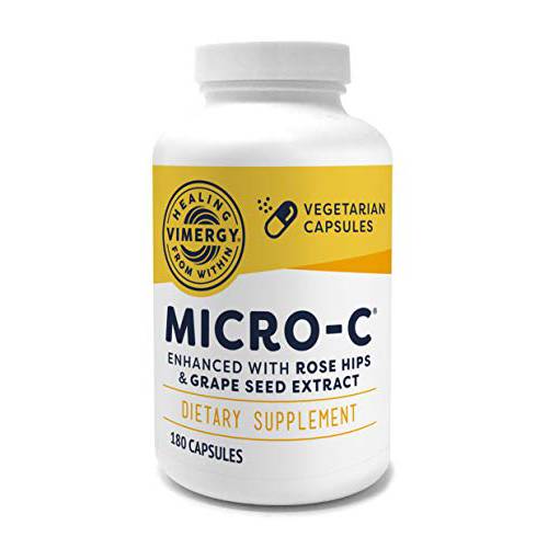 Vimergy Micro-C Capsules, 180 Servings – 500mg All-Natural Buffered Vitamin C with Rose Hips, Rutin, Grape Seed & Acerola Fruit Extract – Antioxidant - Supports a Healthy Immune System & Skin Health