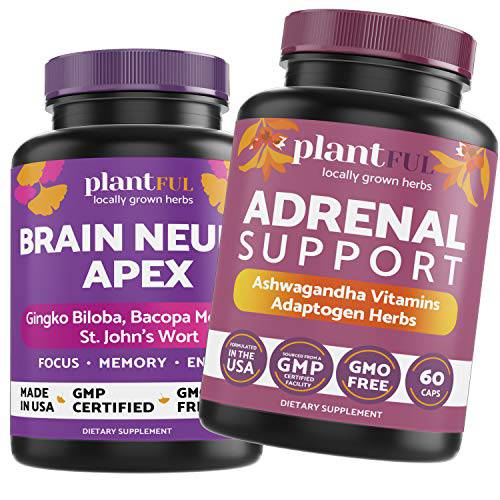 Adrenal Support & Cortisol Manager + Nootropic Brain Supplement for Focus, Energy, Memory & Clarity Booster, Stress & Anxiety Relief, Fatigue