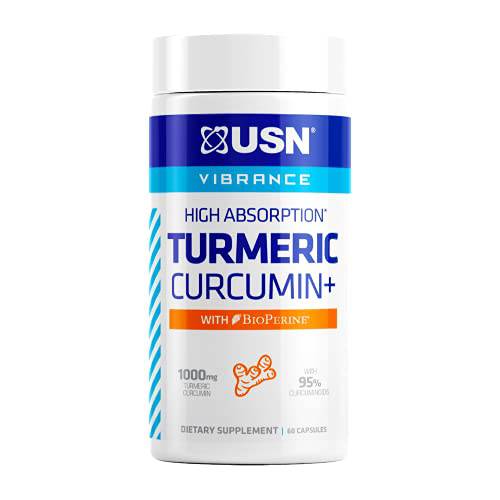 USN Curcumin Turmeric 1000mg (1 Month Supply), 95 Curcuminoids with BioPerine Black Pepper Extract Advanced Absorption for Cardiovascular Health and Joint Support