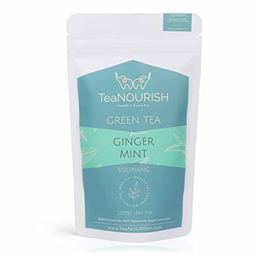 TeaNOURISH Ginger Mint Darjeeling Green Tea | Loose Leaf Tea | Daily Wellness, Soothing & Refreshing | Aids Digestion | 100% NATURAL INGREDIENTS (3.53oz/100gms)