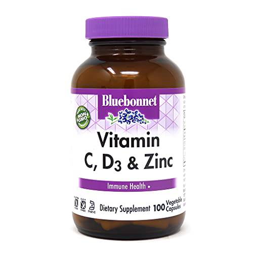 Bluebonnet Nutrition Vitamin C, D3 & Zinc, for Immune Health and Respiratory Function*, Soy-Free, Gluten-Free, Non-GMO, Kosher Certified, Dairy-Free, 100 Vegetable Capsules, 100 Servings