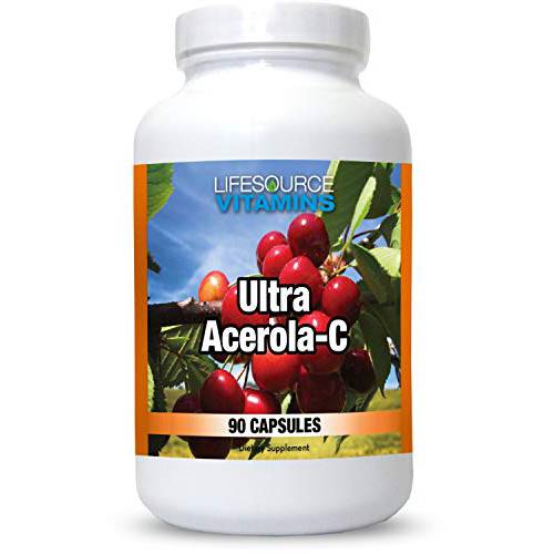 LifeSource Vitamins - Ultra Acerola-C - Acerola Berry Powder 1500 mg - 90 Capsules - 500 mg of Vitamin C per Serving