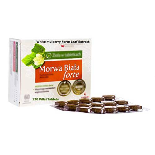 Polpharma White Mulberry (Morwa Biala) Forte Leaf Extract 120 Pills-Tablets Made in Poland. Polish Distribution, Polish Language.