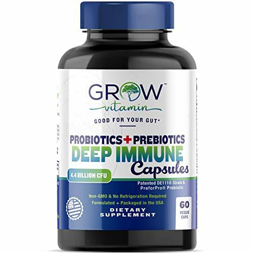 Deep Immune - Grow Vitamin Deep Immune Probiotics & Prebiotics for Women & Men – 4.4 Billion CFUs, Helps Support Digestive & Gut Health, Immune Strength & Absorb Nutrition – 2 Daily, 60 Capsules
