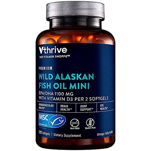 Vthrive Premium Wild Alaskan Fish Oil Minis with Vitamin D EPA/DHA 1,100 MG (120 Softgels)