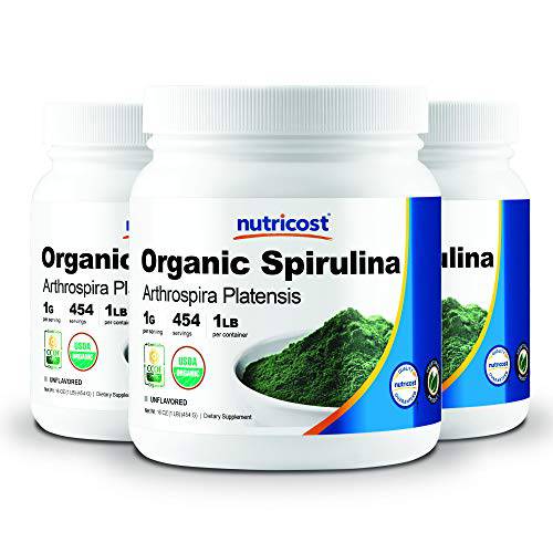 Nutricost Organic Spirulina 1LB (3 Bottles) - 3LBS, 1g Per Serving